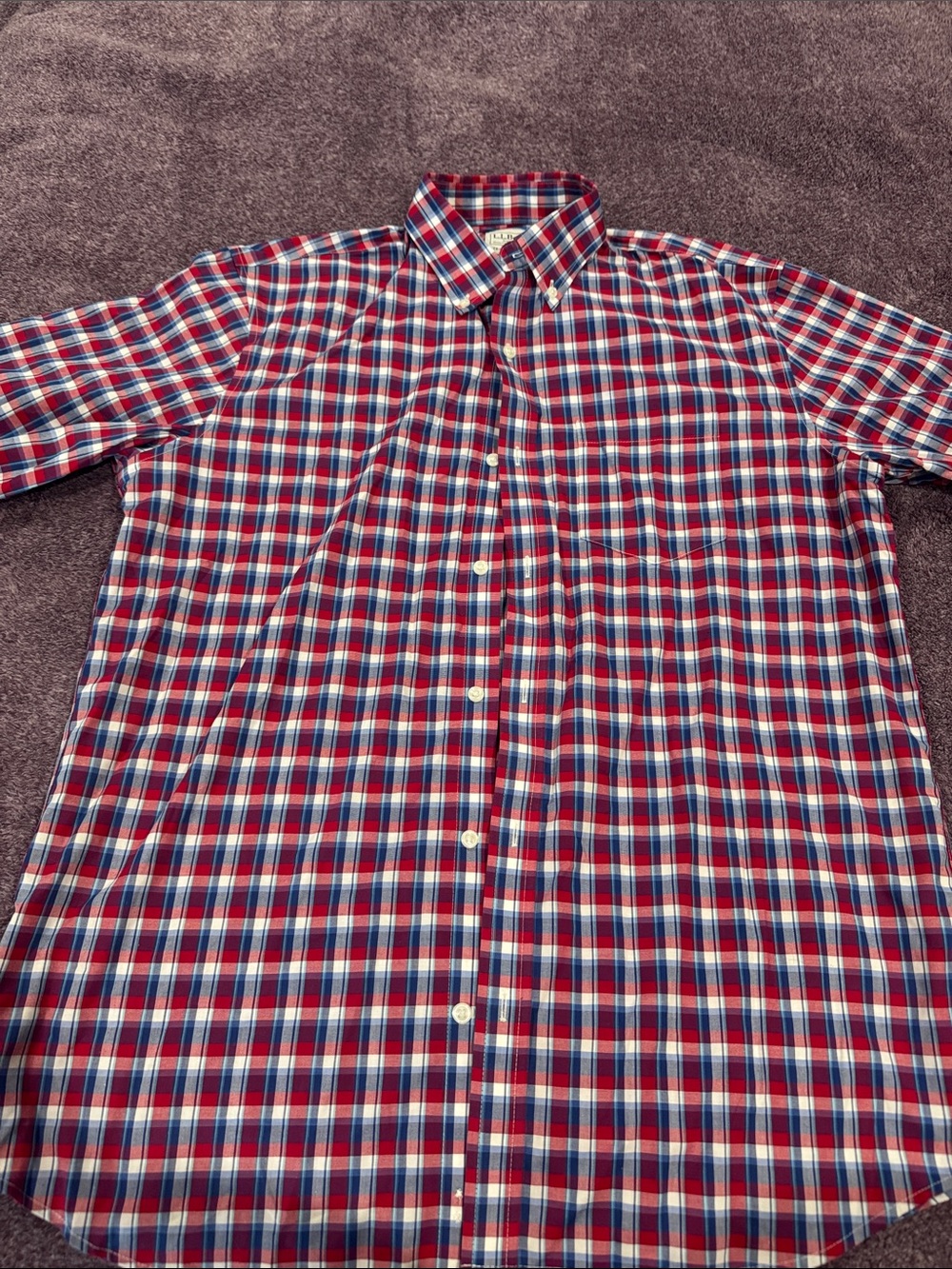 L.L. Bean Red, Blue and White Plaid Button-Down Shirt